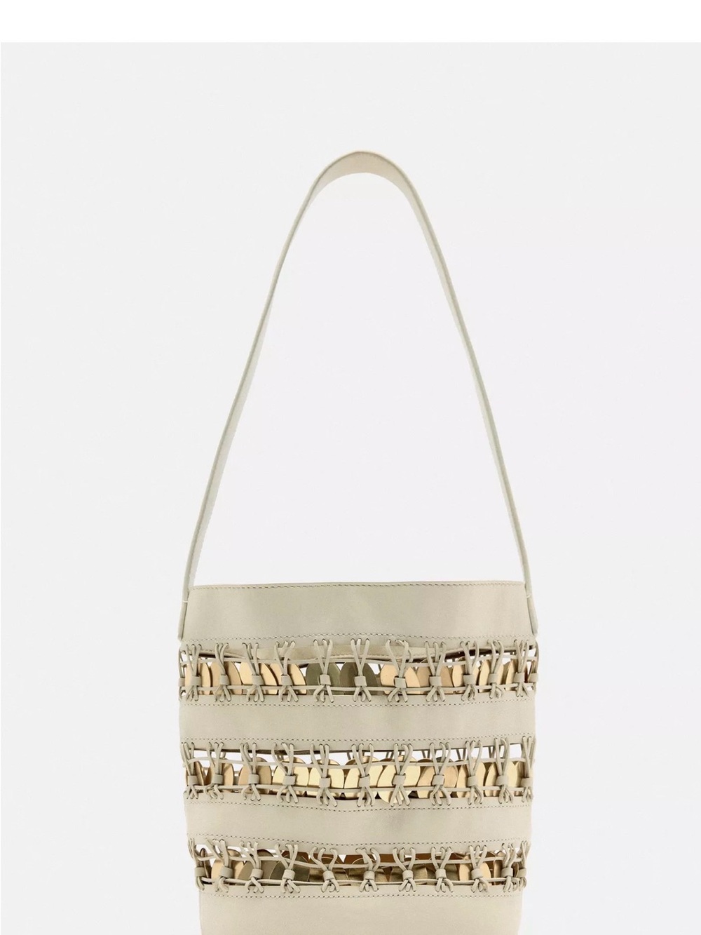 Zara Cream Shoulder Bag with Metallic Weave